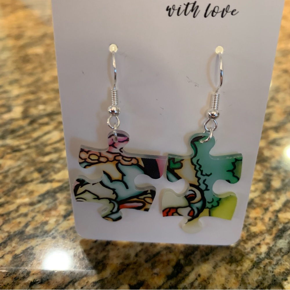 Handmade puzzle earrings - Picture 3 of 9